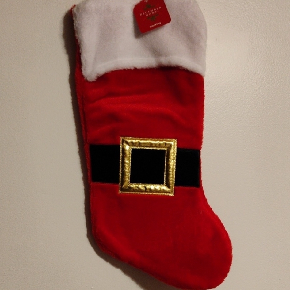 🎅 NWT December Home Red Christmas Stocking w/ Santa Belt Buckle